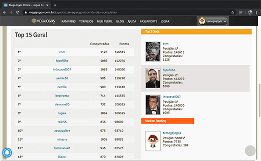 Ranking de Conquistas